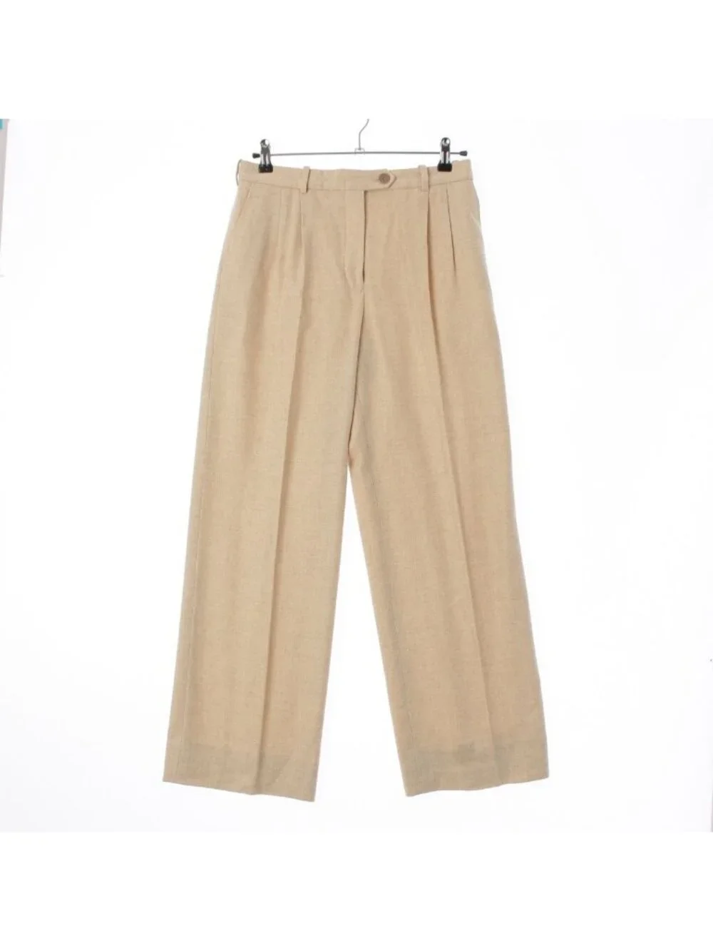 Hermes Gaultier Era Cashmere 2 Tuck Logo Line Wide Trousers Pants Beige